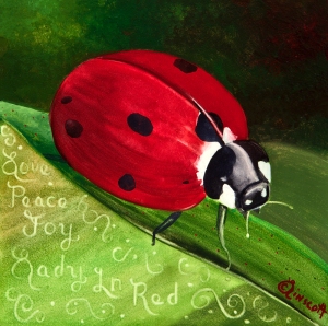Red Vibrations - Lady Bug Original Watercolor by Caroline Linscott
